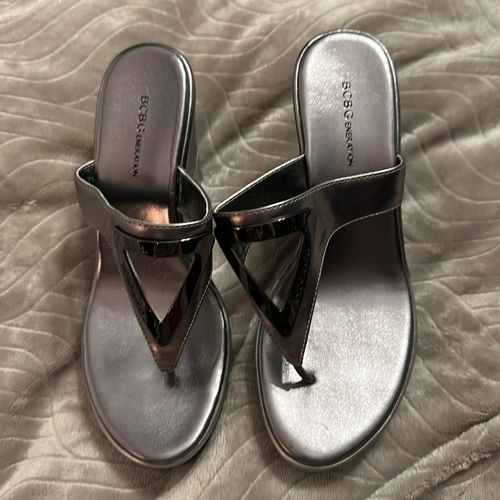 BCBG silver sandals/wedge